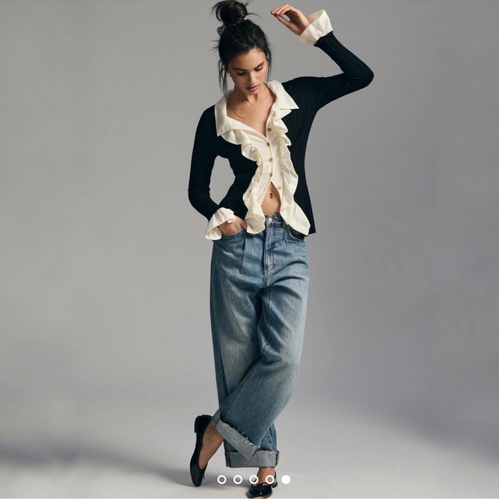 Anthropologie Ruffle-Front Cardigan Sweater Size S